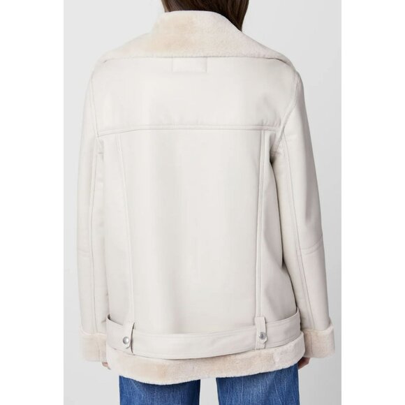 Blank NYC $188 Faux Fur Lined Beige Faux Leather Moto Jacket Sz Large NWT - Picture 4 of 9